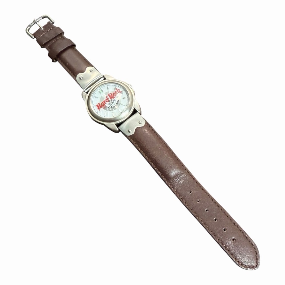 Hard Rock Cafe Cancun Mexico Quartz Wristwatch Brown Leather Band